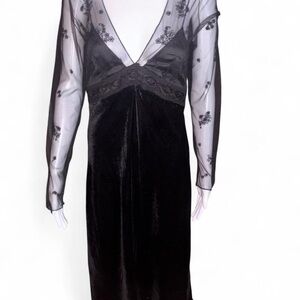 Zara Black Velvet Dress with Sheer Embroidered Sleeves